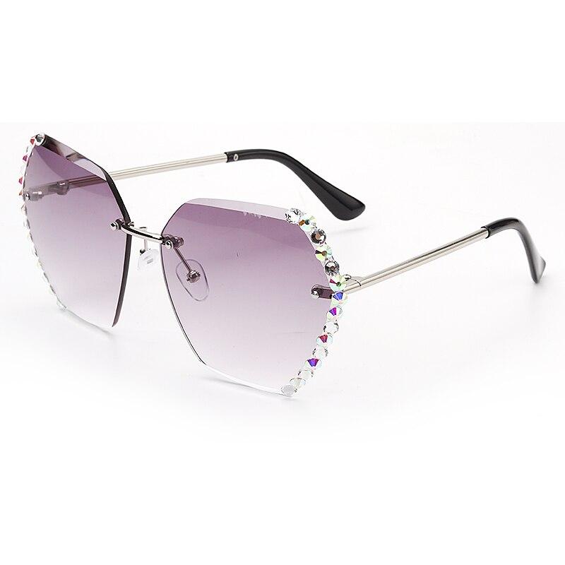 Crystal Rimless Luxury Sunglasses - SILVER PURPLE - Save 25%