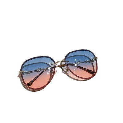 Diamond Design Aviator Sunglasses - GOLD BLUE - Save 25%