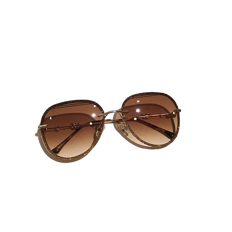 Diamond Design Aviator Sunglasses - GOLD BROWN - Save 25%