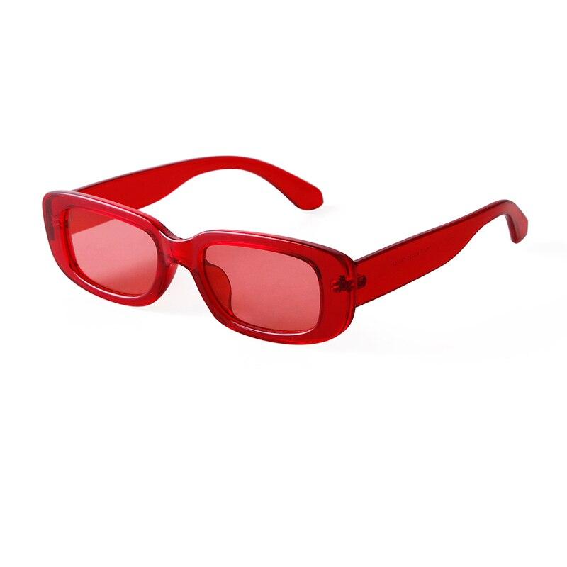 Retro Narrow Rectangle Sunglasses - TRANSPARENT RED - Save 