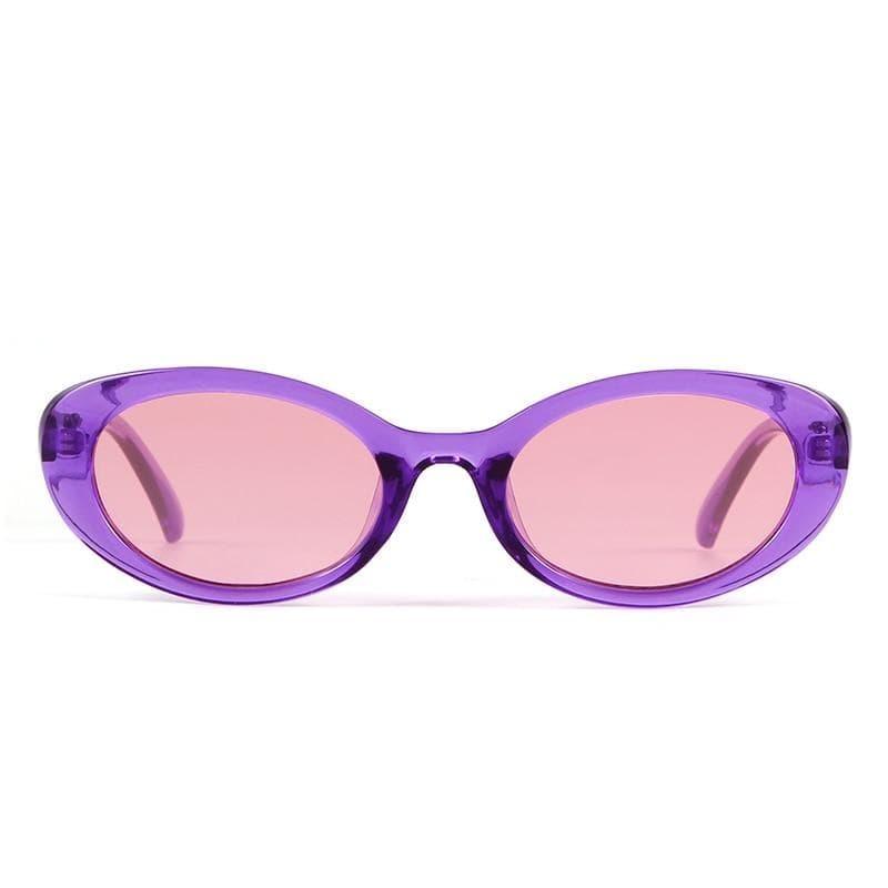 Retro Oval Designer Sunglasses - TRANSPARENT PURPLE - Save 