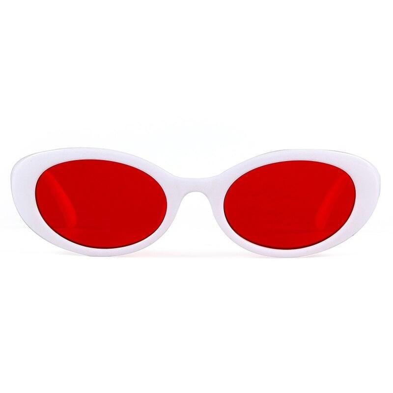 Retro Oval Designer Sunglasses - WHITE RED - Save 30%