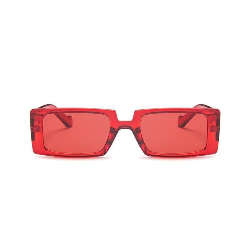 Trendy Rectangle Fashion Sunglasses - TRANSPARENT RED - Save